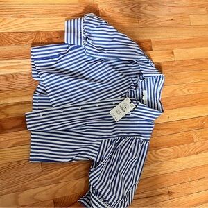 Zara Blue and White Striped Button-Up Shirt
